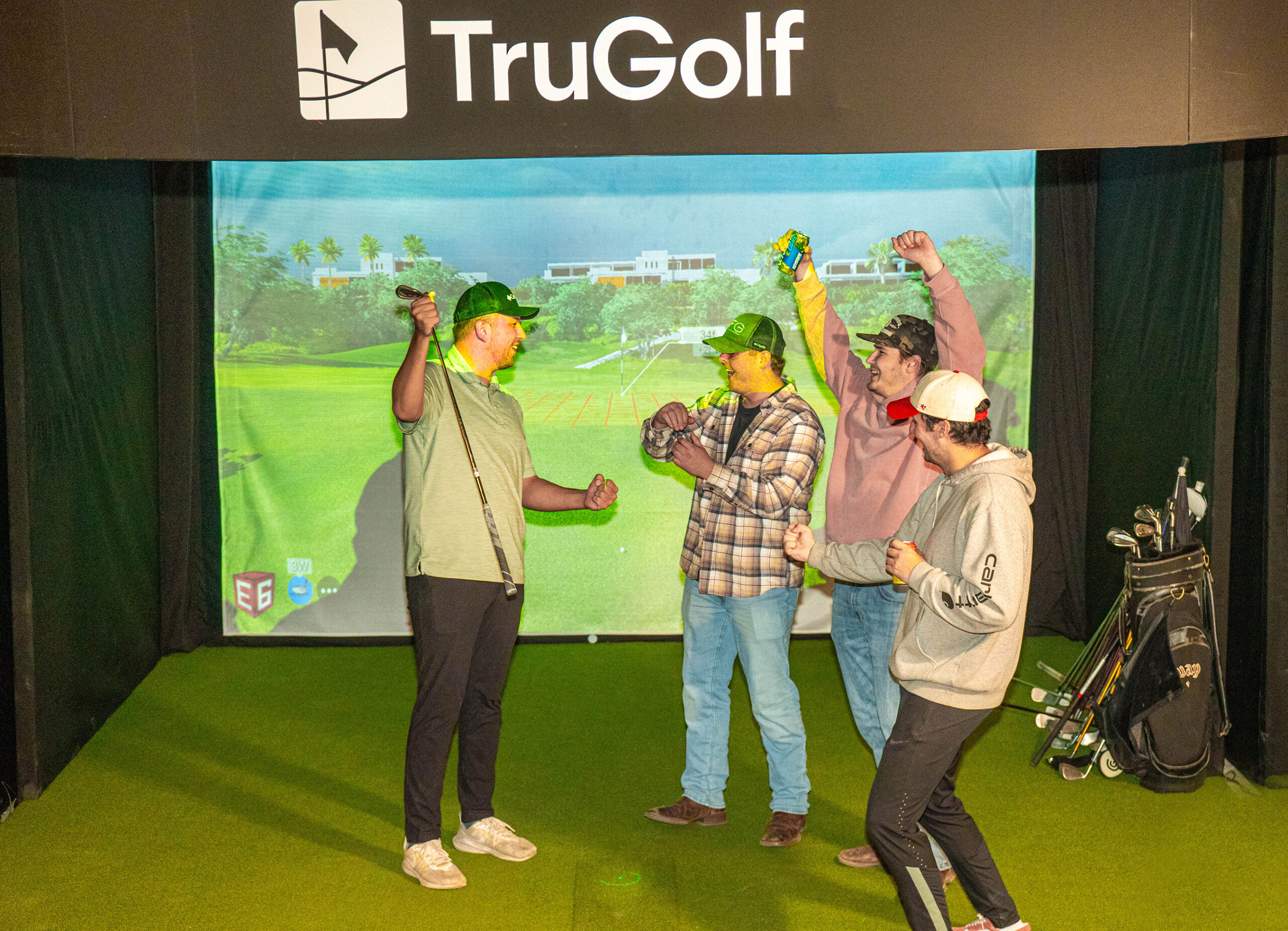 Tru Golf demonstration featuring 4 guys celebrating